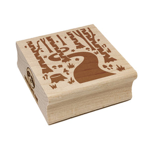 Forest Trail Birch Trees and Mushrooms Square Rubber Stamp for Stamping Crafting