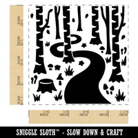 Forest Trail Birch Trees and Mushrooms Square Rubber Stamp for Stamping Crafting