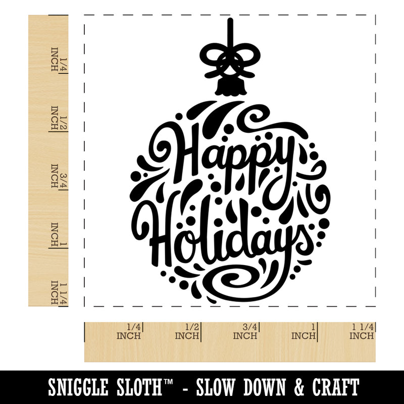 Happy Holidays Cursive on Ornament Christmas Square Rubber Stamp for Stamping Crafting