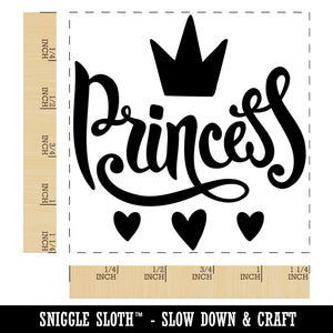 Princess Cursive with Crown and Hearts Square Rubber Stamp for Stamping Crafting