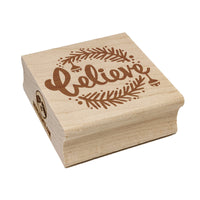 Believe Christmas Holiday Pine Needles and Bells Square Rubber Stamp for Stamping Crafting