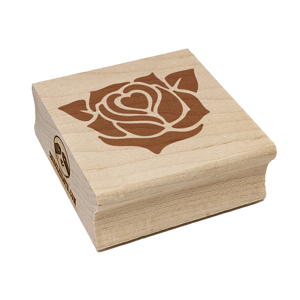 Rose Heart Center Square Rubber Stamp for Stamping Crafting