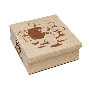 Bowling Ball Knocking Over Bowling Pins Square Rubber Stamp for Stamping Crafting