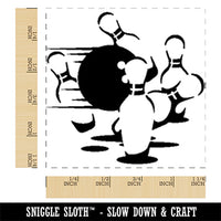 Bowling Ball Knocking Over Bowling Pins Square Rubber Stamp for Stamping Crafting