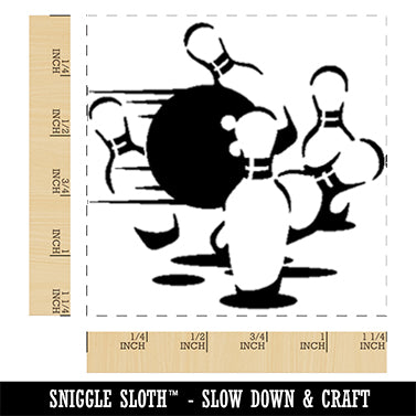 Bowling Ball Knocking Over Bowling Pins Square Rubber Stamp for Stamping Crafting