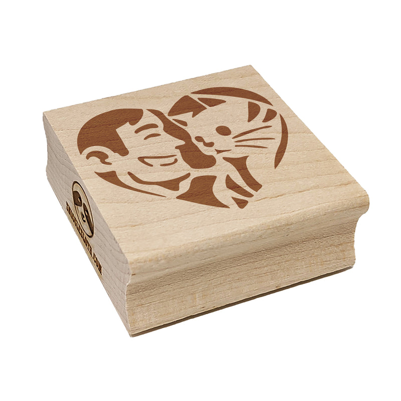 Man with Cat Kitten Pet in Heart Square Rubber Stamp for Stamping Crafting