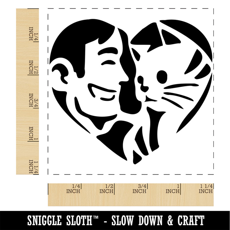 Man with Cat Kitten Pet in Heart Square Rubber Stamp for Stamping Crafting