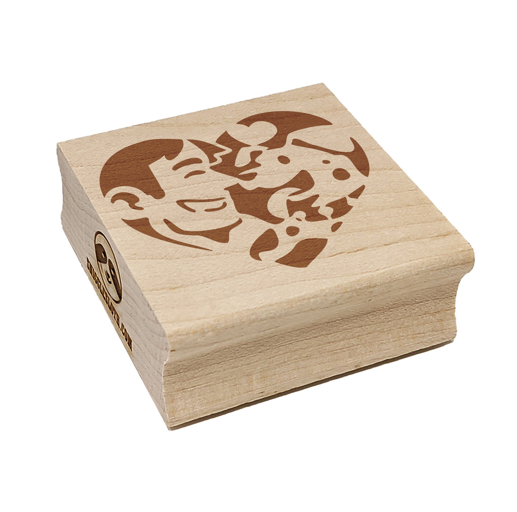 Man with Dog Puppy Pet in Heart Square Rubber Stamp for Stamping Crafting