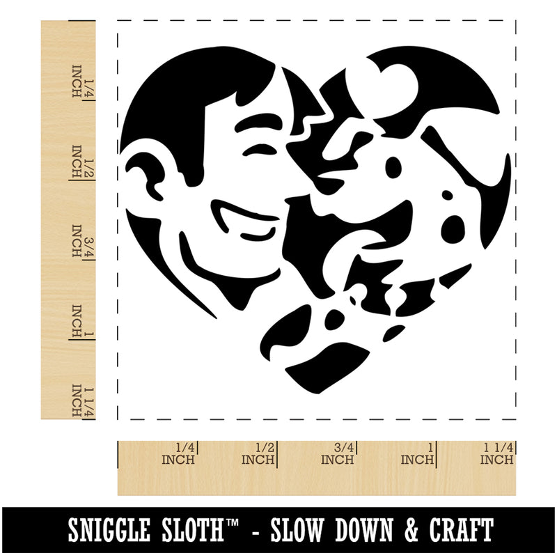 Man with Dog Puppy Pet in Heart Square Rubber Stamp for Stamping Crafting