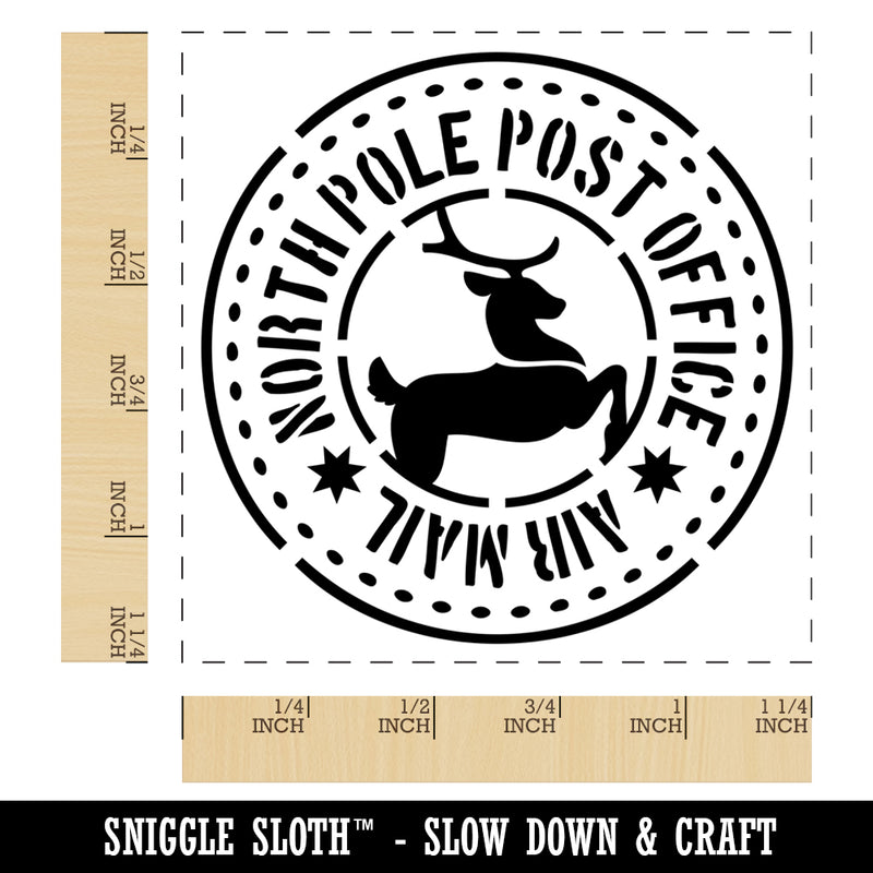 North Pole Post Office Air Mail Post Mark Christmas Reindeer Square Rubber Stamp for Stamping Crafting