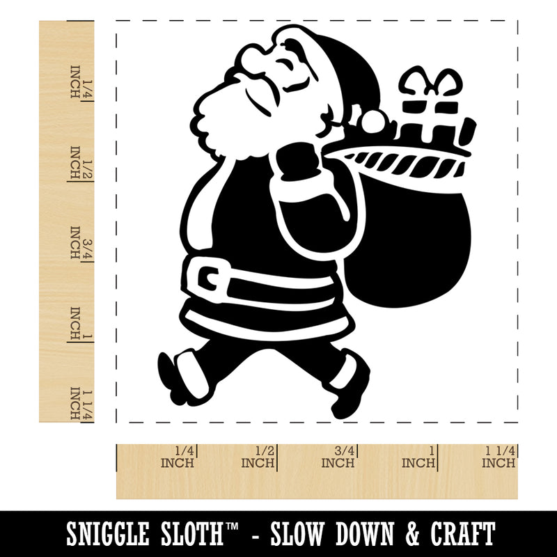 Santa Claus with Bag of Gifts Christmas Holiday Square Rubber Stamp for Stamping Crafting