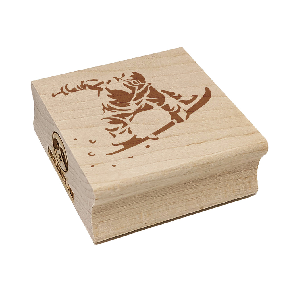 Snowboarder Jumping Flying Through Air Square Rubber Stamp for Stamping Crafting