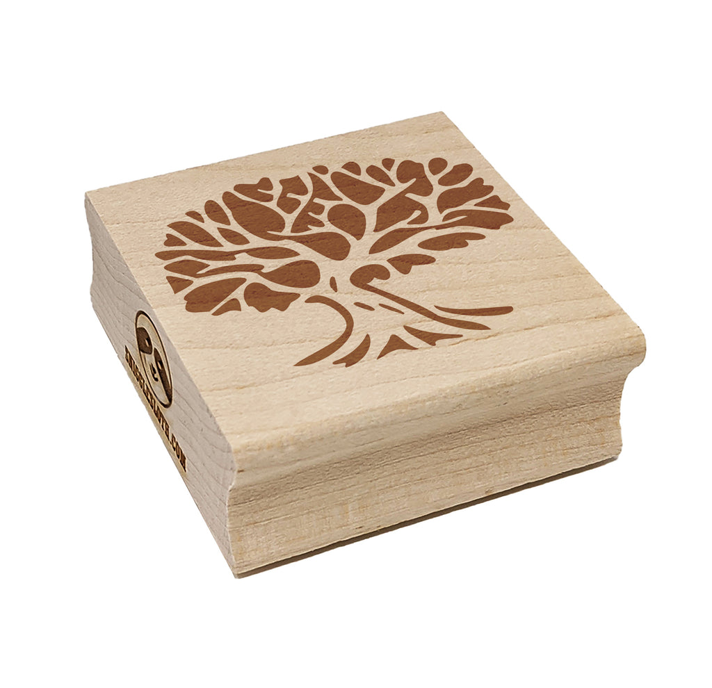 Tree with Exposed Branches and Leaves Square Rubber Stamp for Stamping Crafting