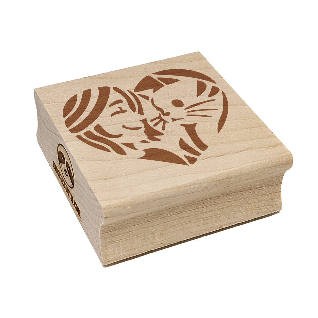 Woman with Cat Kitten Pet in Heart Square Rubber Stamp for Stamping Crafting