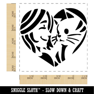 Woman with Cat Kitten Pet in Heart Square Rubber Stamp for Stamping Crafting
