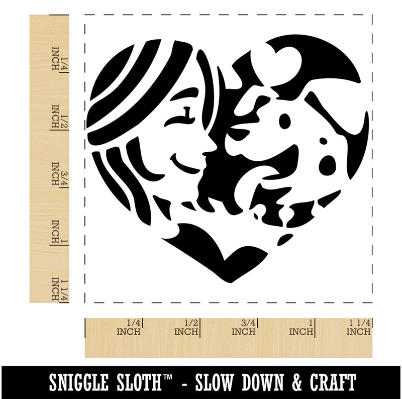 Woman with Dog Puppy Pet in Heart Square Rubber Stamp for Stamping Crafting