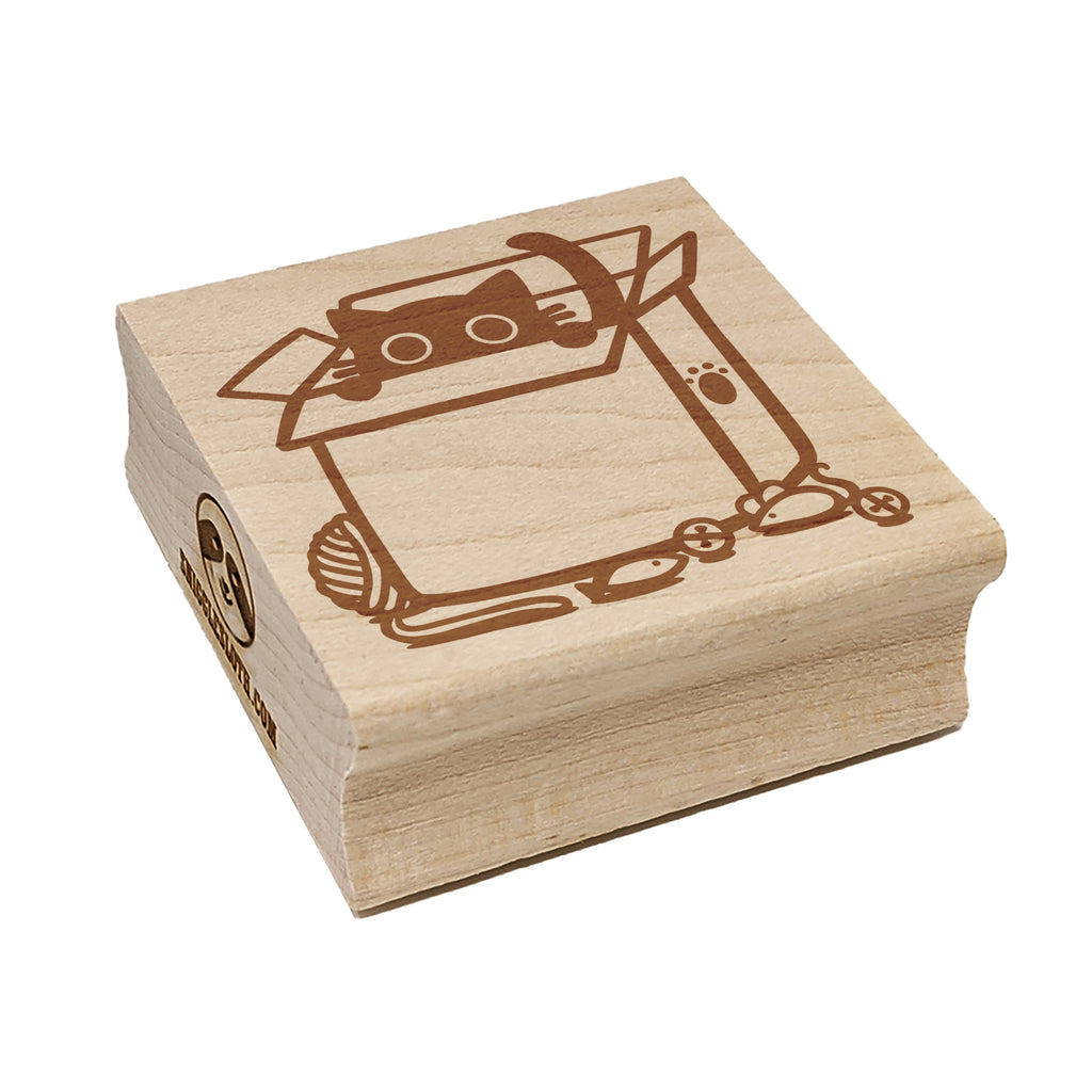 Cat in Box Blank for Notes Lists Memos Square Rubber Stamp for Stamping Crafting