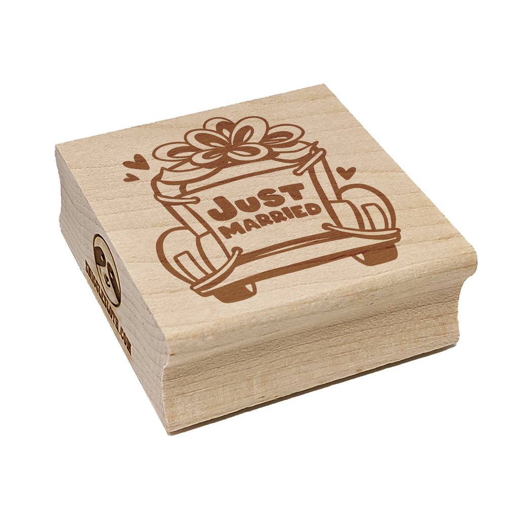 Just Married Vintage Car with Bow Square Rubber Stamp for Stamping Crafting