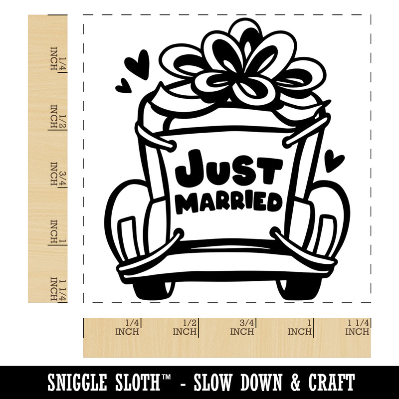 Just Married Vintage Car with Bow Square Rubber Stamp for Stamping Crafting