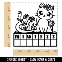 Weekly Habit Tracker Cat and Flowers Monday Start Square Rubber Stamp for Stamping Crafting