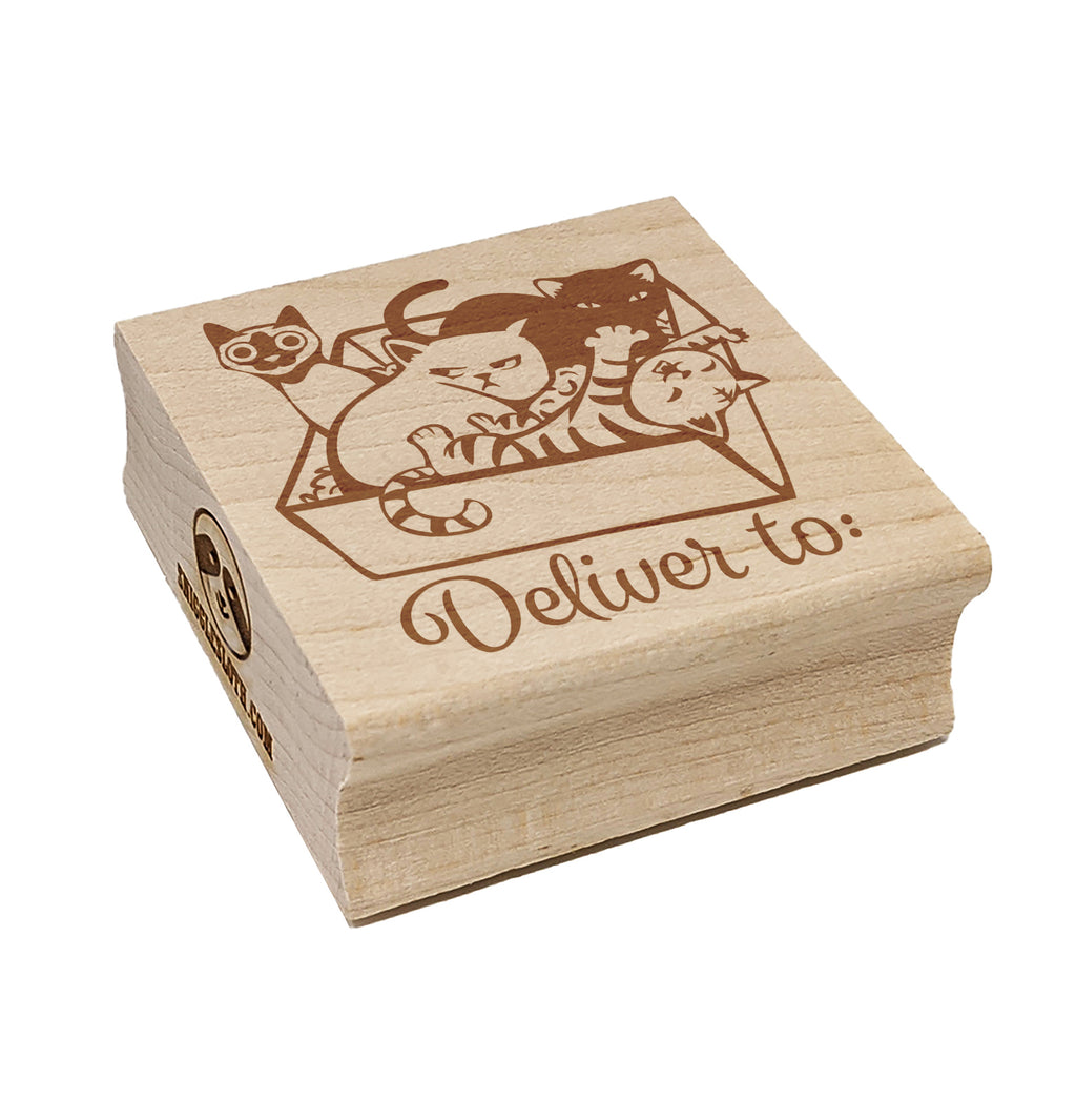 Box of Cats Kittens Deliver To Square Rubber Stamp for Stamping Crafting