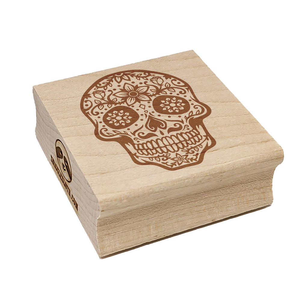 Dia De Los Muertos Mexican Sugar Skull with Flowers Day of the Dead Square Rubber Stamp for Stamping Crafting