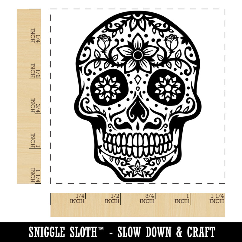 Dia De Los Muertos Mexican Sugar Skull with Flowers Day of the Dead Square Rubber Stamp for Stamping Crafting