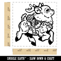 Festive Prancing Holiday Christmas Reindeer with Bells Square Rubber Stamp for Stamping Crafting
