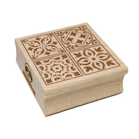 Mediterranean Mosaic Floral Tiles Pattern Square Rubber Stamp for Stamping Crafting