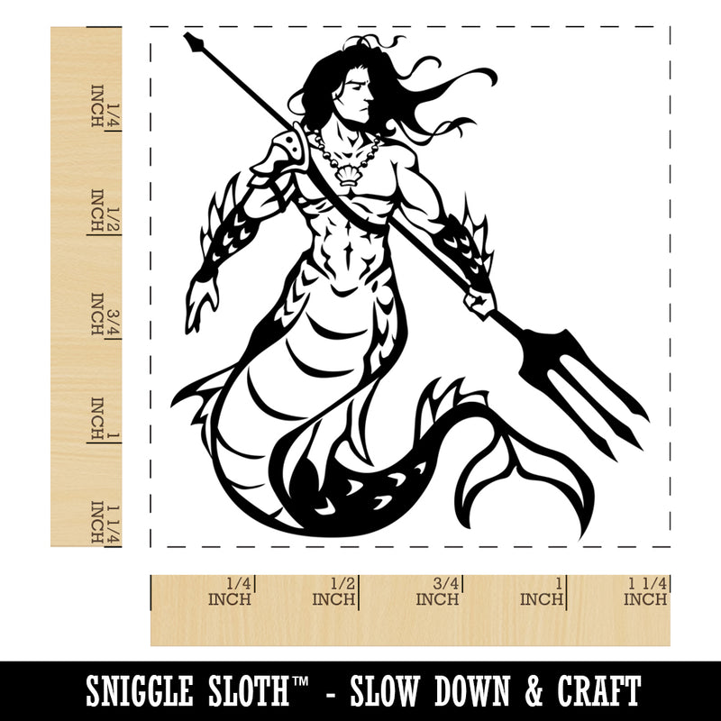 Merman Mermaid Man with Trident Square Rubber Stamp for Stamping Crafting