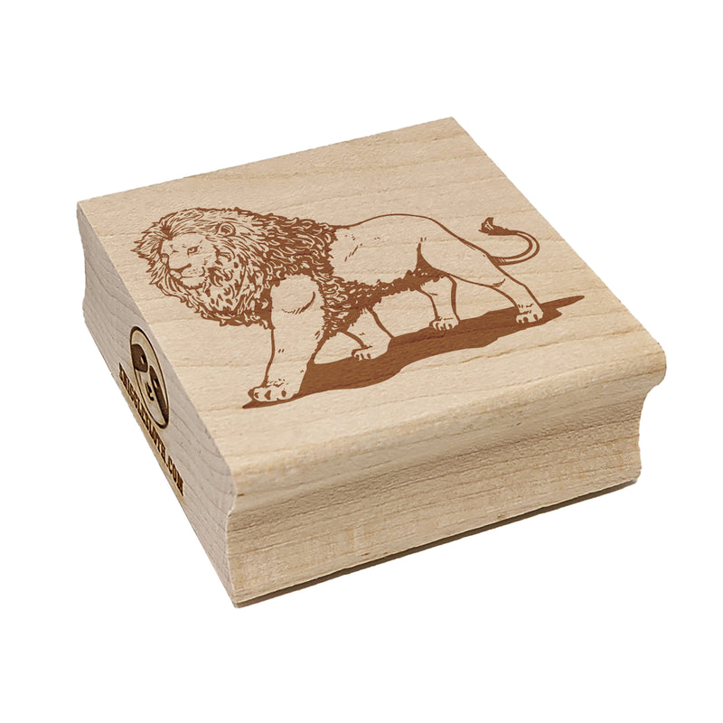 Regal Maned Lion Walking Square Rubber Stamp for Stamping Crafting