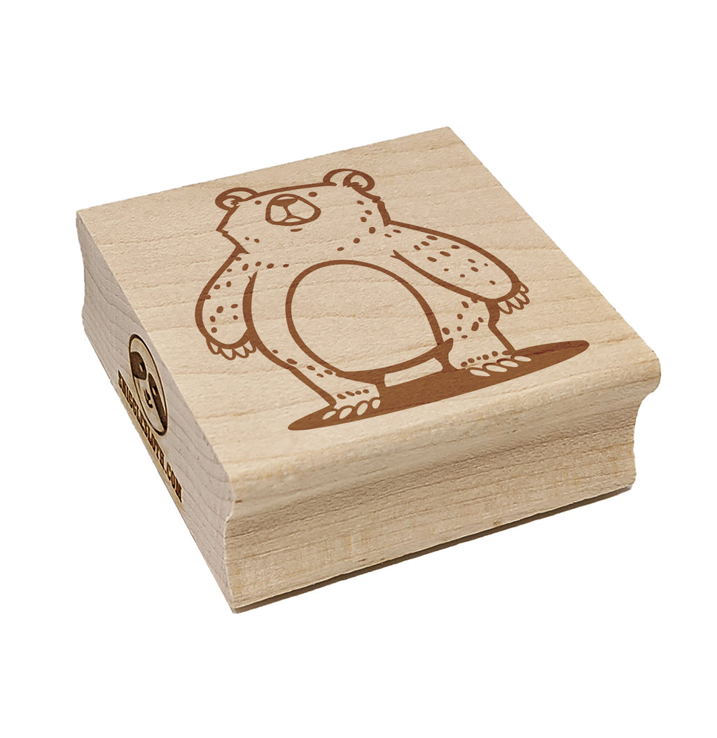Sketchy Chubby Standing Grizzly Bear Square Rubber Stamp for Stamping Crafting