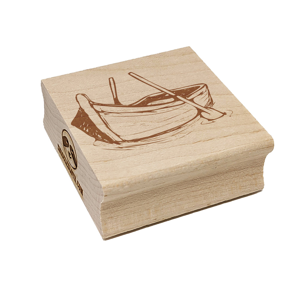 Sketchy Rowboat on the Water with Paddles Square Rubber Stamp for Stamping Crafting