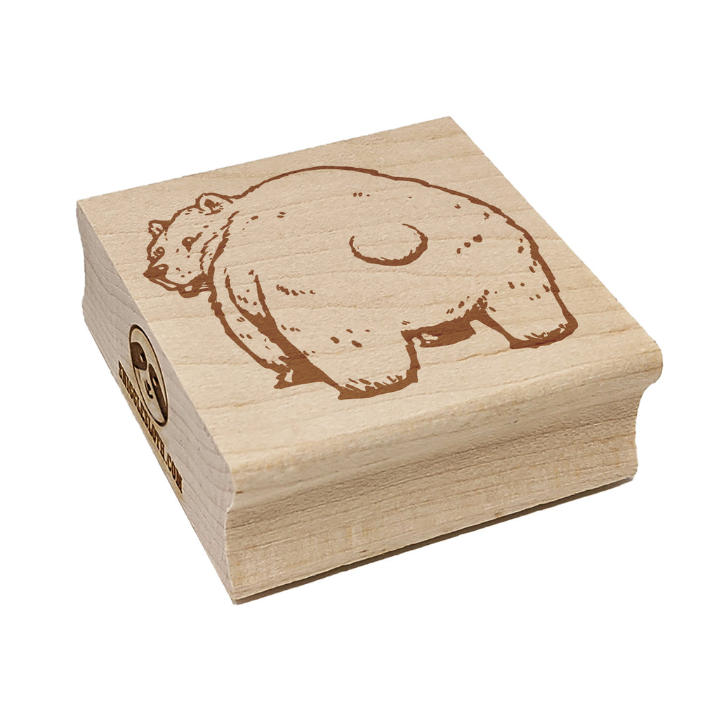 Standing Bear Looking Behind Square Rubber Stamp for Stamping Crafting