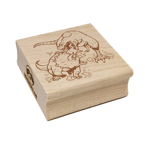 Triceratops and T-Rex Dinosaurs Fighting Square Rubber Stamp for Stamping Crafting