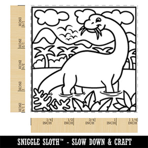 Brontosaurus Eating in Water Dinosaur Square Rubber Stamp for Stamping Crafting