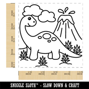 Brontosaurus Volcano Dinosaur Square Rubber Stamp for Stamping Crafting