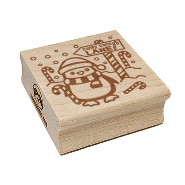 Candy Cane Lane Penguin Christmas Square Rubber Stamp for Stamping Crafting