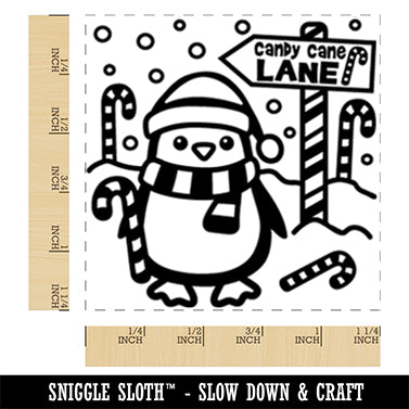 Candy Cane Lane Penguin Christmas Square Rubber Stamp for Stamping Crafting