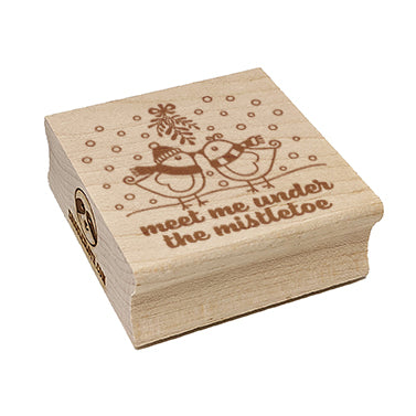 Kissing Birds Meet Me Under the Mistletoe Christmas Square Rubber Stamp for Stamping Crafting