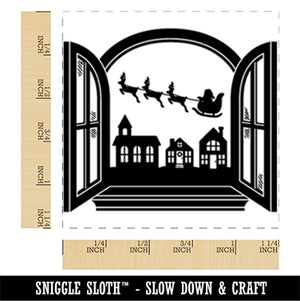 Santa Sleigh Flying Scene Window Christmas Square Rubber Stamp for Stamping Crafting