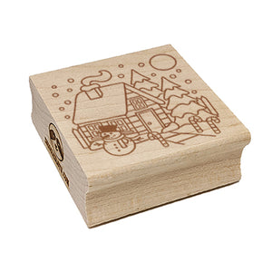 Winter House with Christmas Decorations Snowman Square Rubber Stamp for Stamping Crafting