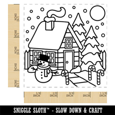 Winter House with Christmas Decorations Snowman Square Rubber Stamp for Stamping Crafting