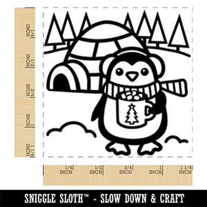 Winter Penguin Igloo with Hot Chocolate Square Rubber Stamp for Stamping Crafting