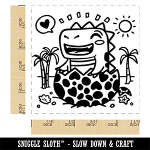 Baby Dinosaur Hatchling on Beach Square Rubber Stamp for Stamping Crafting