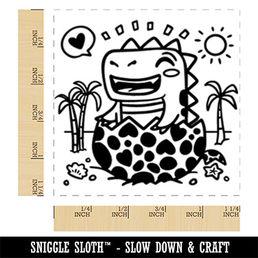 Baby Dinosaur Hatchling on Beach Square Rubber Stamp for Stamping Crafting