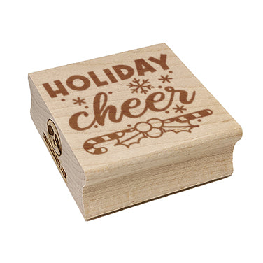 Christmas Holiday Cheer Candy Cane and Holly Square Rubber Stamp for Stamping Crafting