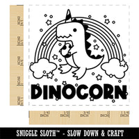 Dinocorn Dinosaur Unicorn with Rainbow Square Rubber Stamp for Stamping Crafting