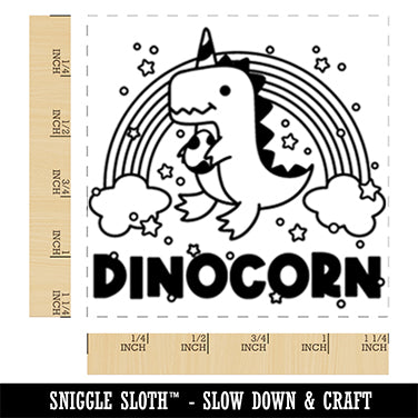 Dinocorn Dinosaur Unicorn with Rainbow Square Rubber Stamp for Stamping Crafting