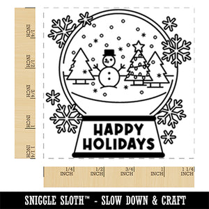 Happy Holidays Snow Globe Christmas Snowman Square Rubber Stamp for Stamping Crafting